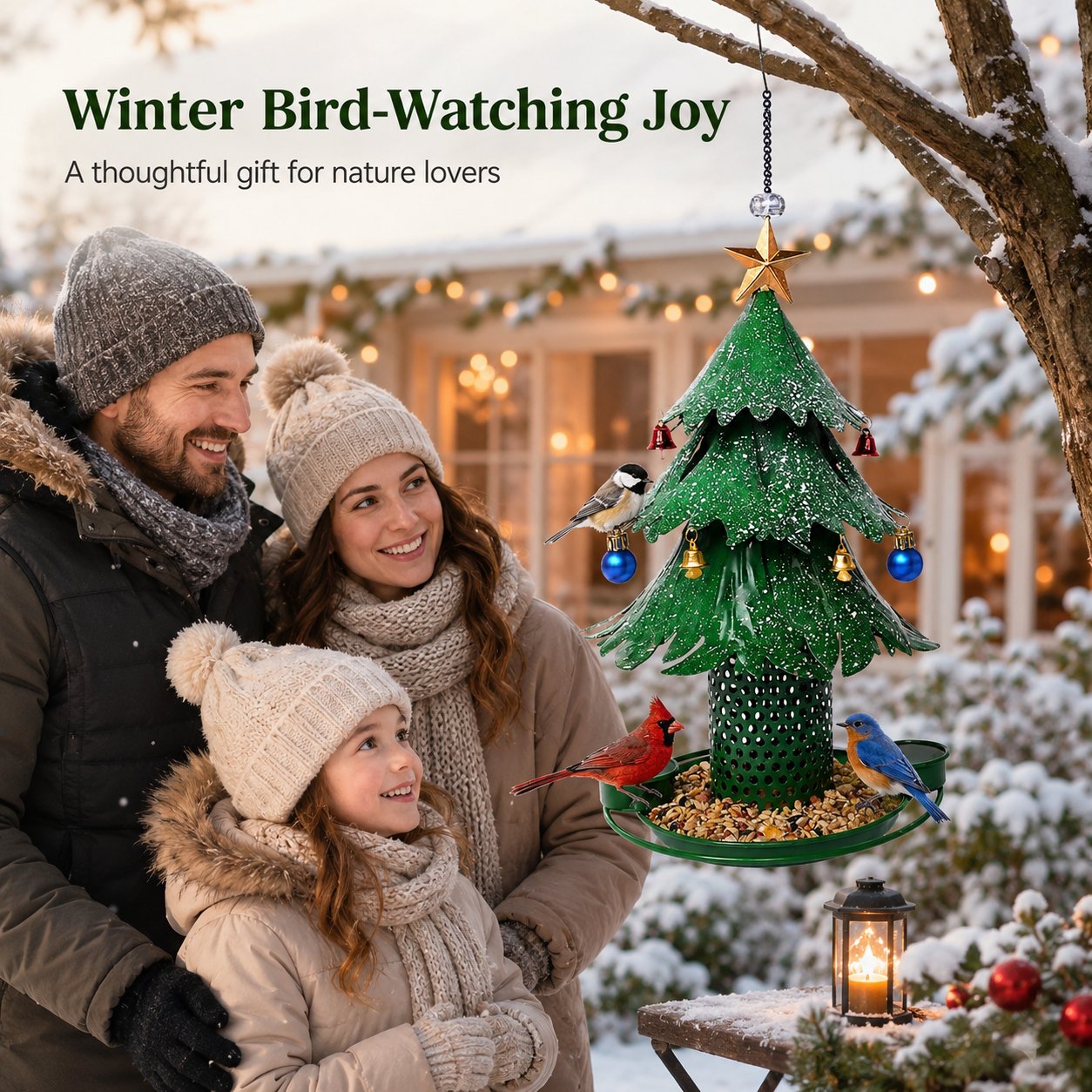 🎄 Star‑Topped Christmas Tree Metal Bird Feeder With Bells & Water Cups