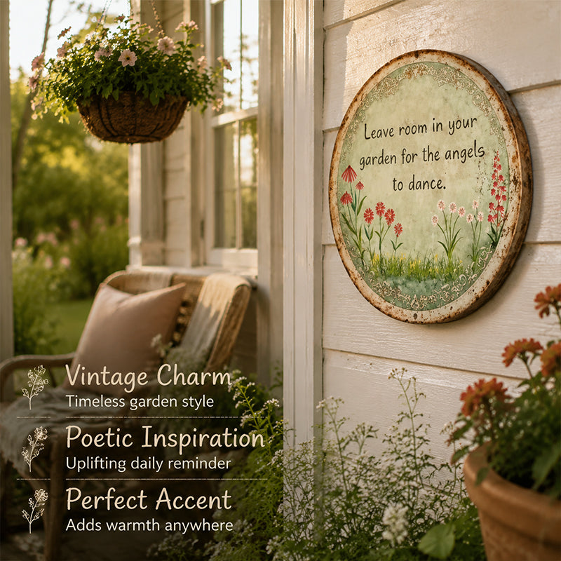 ✨ Handmade Angel Dance Round Metal Sign, Vintage Cottage Garden Wall Decor Gift