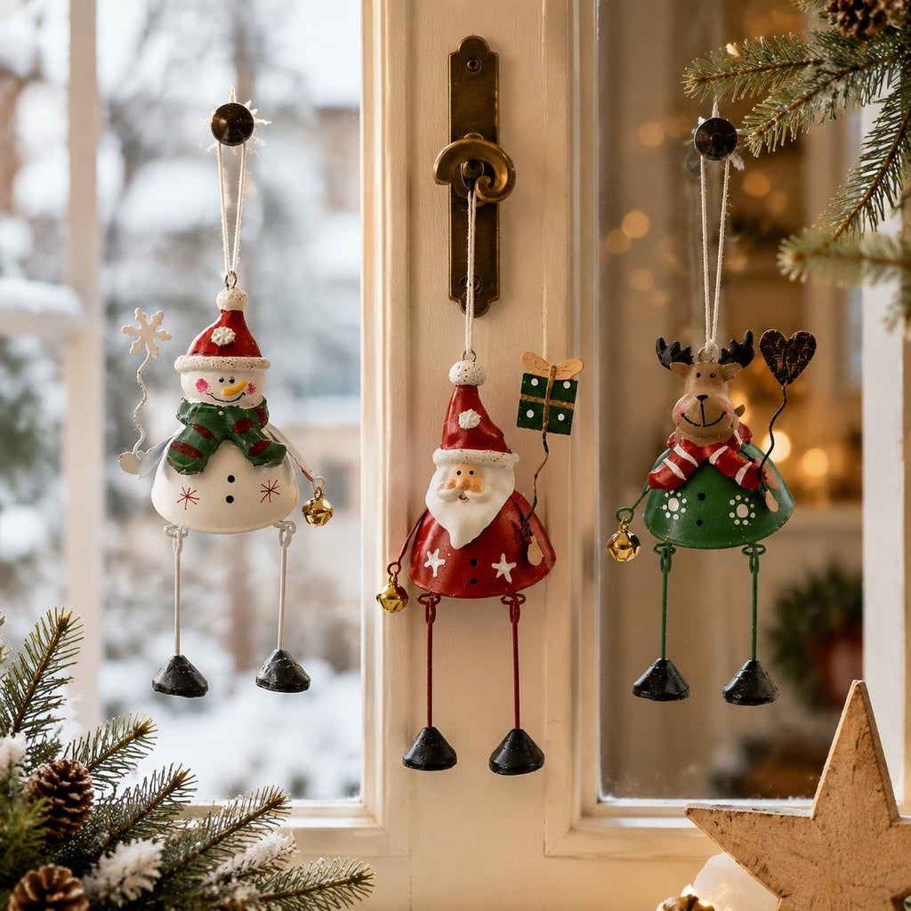 🌲✨ Håndmalte julefigurer med dinglende ben