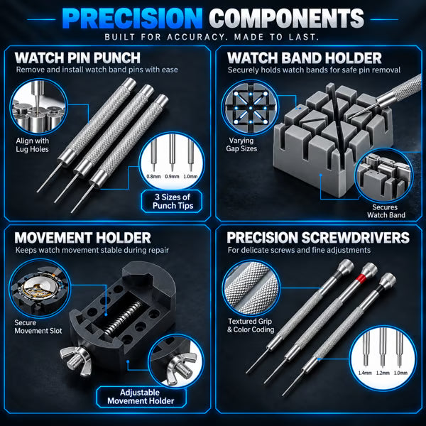 🔧 151‑Piece Professional Watch Repair Kit – Complete Home Tool Set For Battery Swap & Strap Resizing