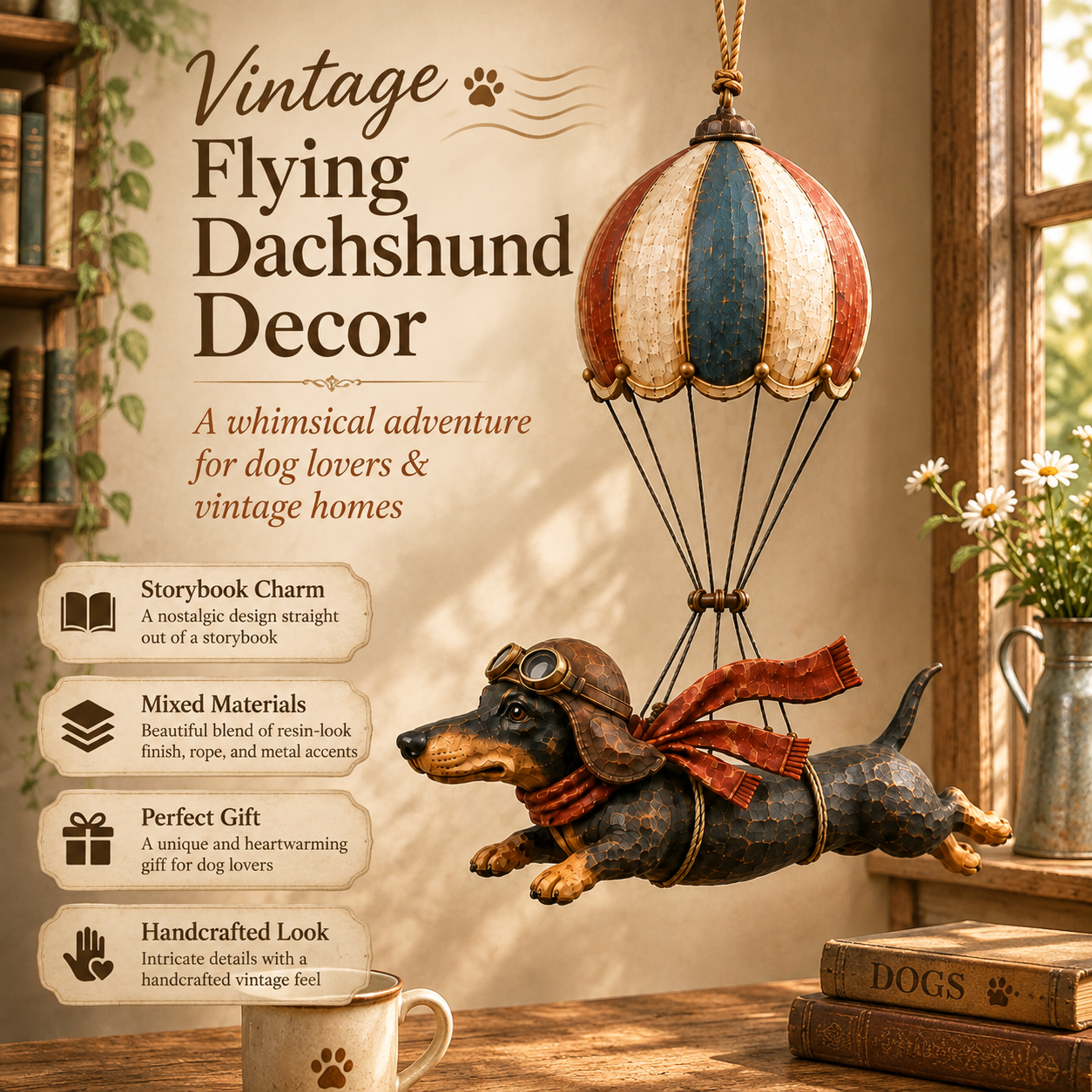 Vintage-inspirert dachshund i luftballong – dekorasjon