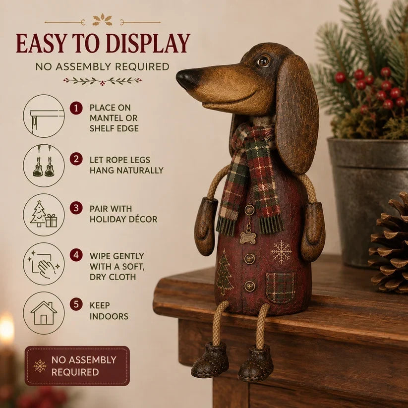 🏡 Vintage juledekorasjon med dachshund til hyllekant