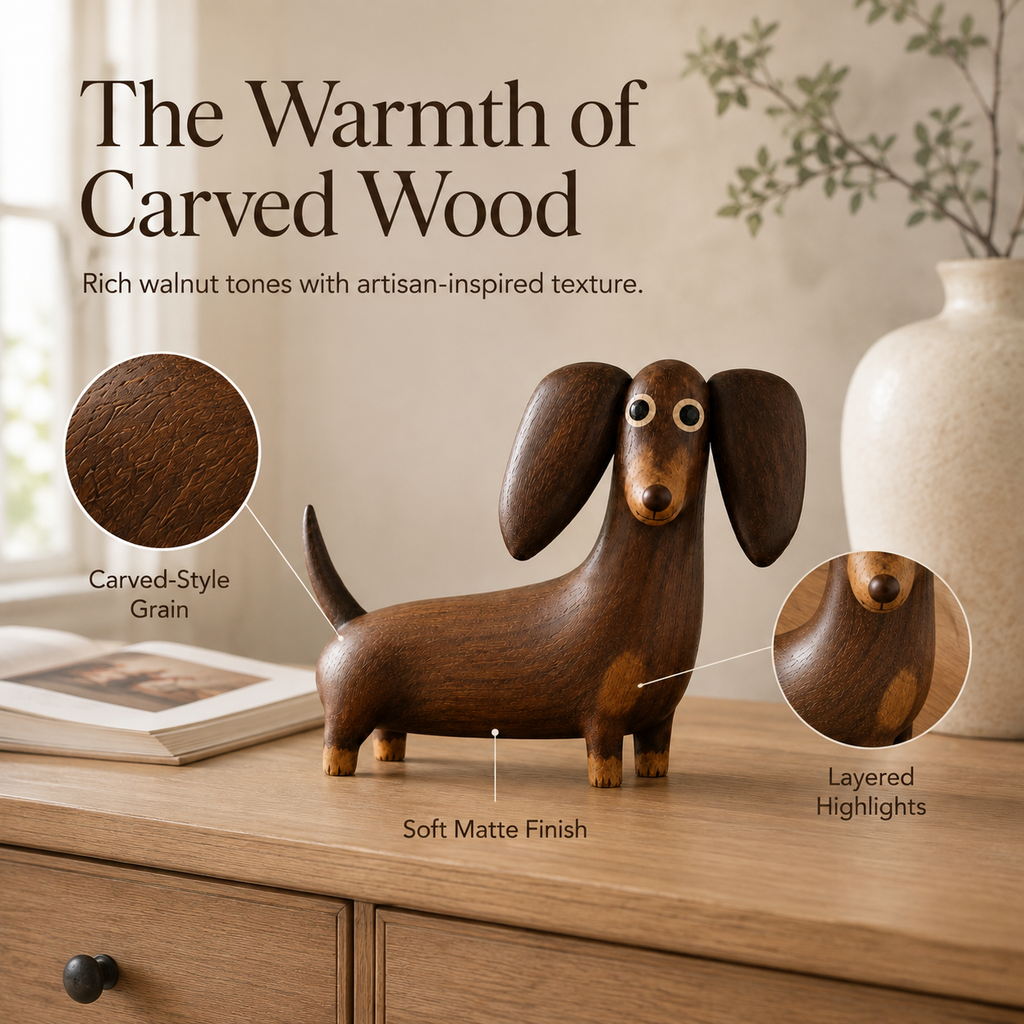 💡 Sjarmerende Dachshund-skulptur med trelook