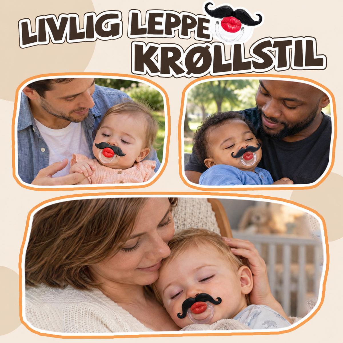👶 Unik smokk med bart og lepper – Lag morsomme minner med babyen
