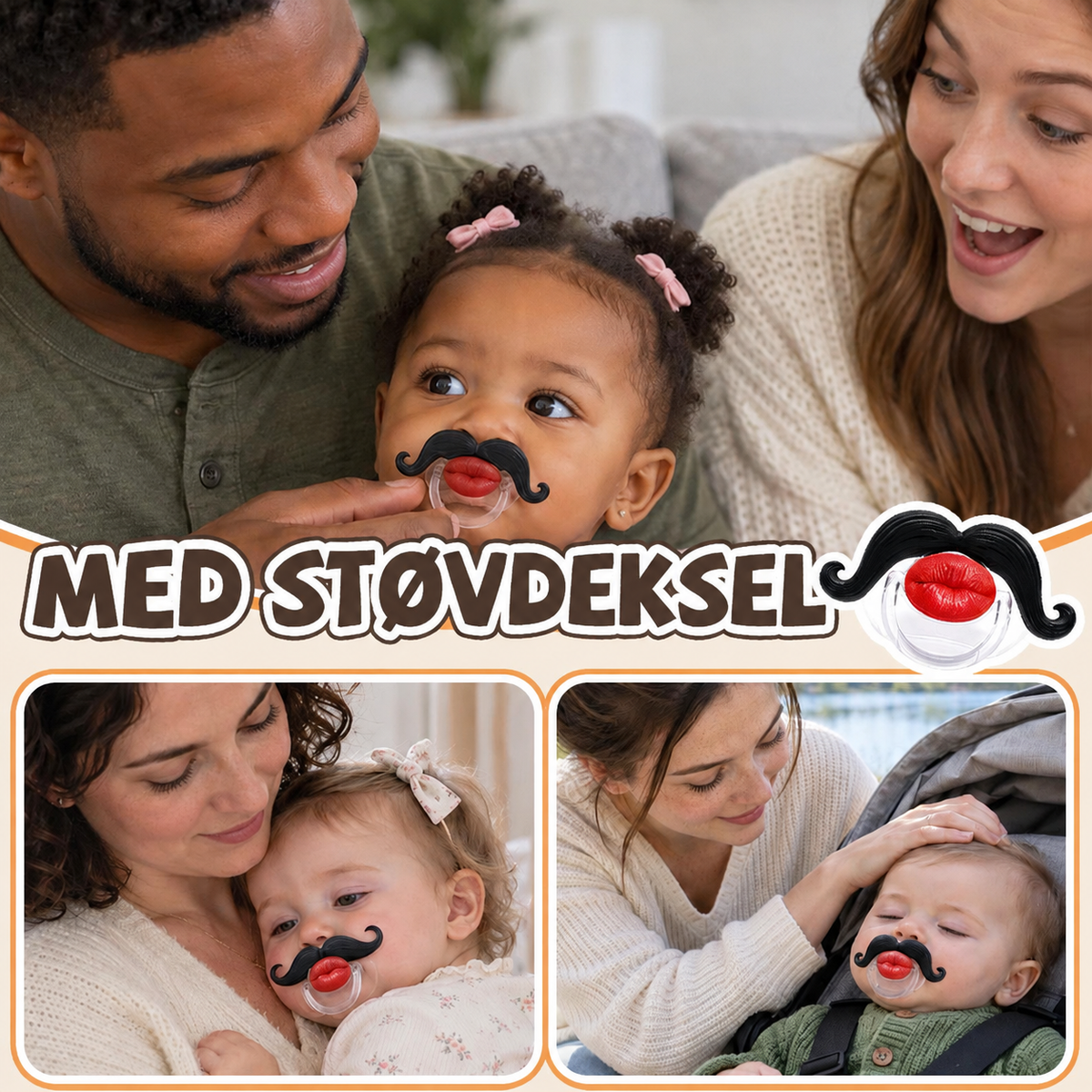👶 Unik smokk med bart og lepper – Lag morsomme minner med babyen